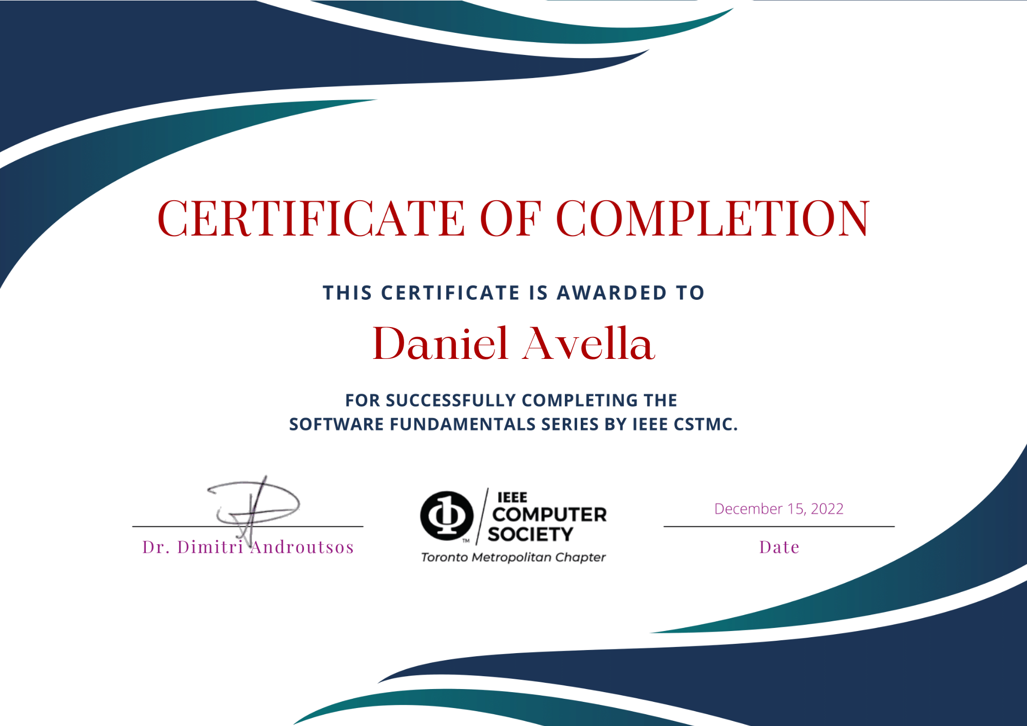IEEE CSTMC Certificate — Software Fundamentals Series (Nov 2022)